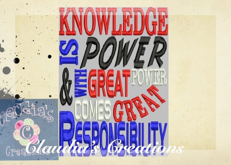 Knowledge is Power Embroidery Saying With great Power Comes great responsibility Pocket Pillow Saying