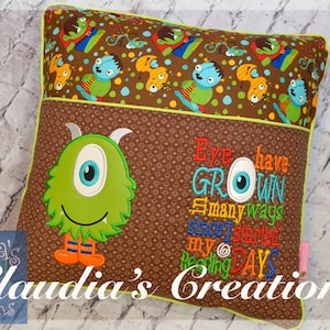Complete set: Eye have grown in many ways appliqué and saying, Monster appliqué design and Saying Set