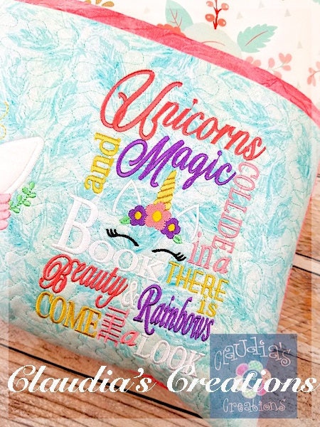 Unicorns and Magic Subway Art Embroidery Saying, Unicorn Pocket Pillo…