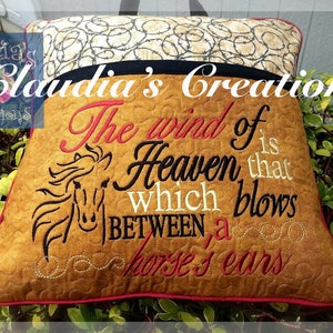 Horse Arabian Proverb Embroidery Saying and designs, The wind of Heaven is that which blows between a horse&#39;s ears Reading Pillow Saying