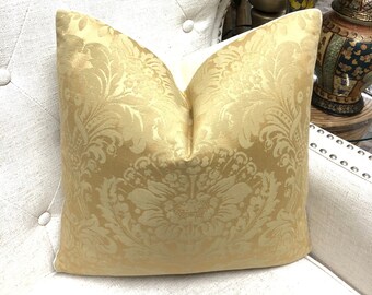 Damask Gold Vintage Fabric, Decorative High End Pillow Covers, Designer Fabrics, Accent Throw Pillow/Cushion Cover