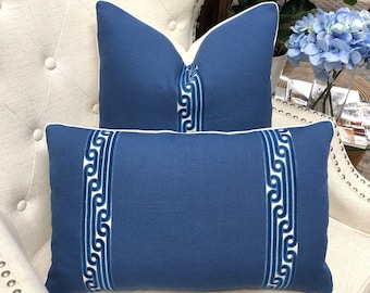 Pindler Pillow Cover with Schumacher Tape Trim | Designer Throw Pillow Cover