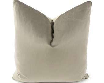 Taupe Plush Velvet Pillow, Decorative High End Pillow Covers, Designer Fabrics, Accent Throw Pillow & Cushion Cover