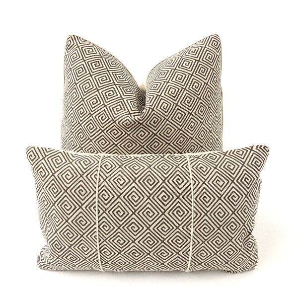 Schumacher - Greek Key in Java. Pillow Cover, //MADE TO ORDER// Designer Fabric, High-End Designer Throw Pillow, Home Decor