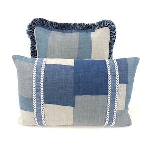 Peter Dunham Collage Indigo/Gray, Decorative High End Pillow Covers, Designer Fabrics