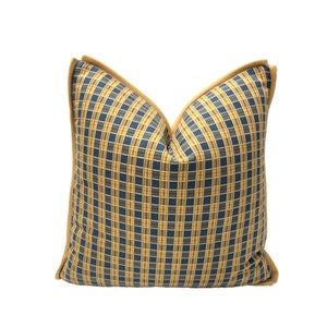 Pillow Cover, High End Mustard and Navy Checkered Ranch Style Pillow Cover, Decorative High End Custom Pillow Covers