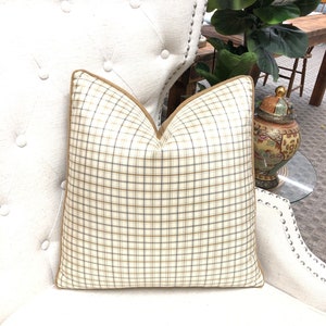 Pillow Cover, Pierre Frey Rambouillet Carreaux in Gris de Lin Pillow Cover, Custom Decorative High End Pillow Covers, Designer Fabrics