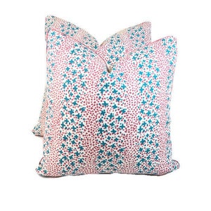 Quadrille, Jacks II Turquoise Pink, Decorative High End Pillow Covers, Designer Fabrics