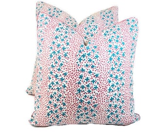 Quadrille, Jacks II Turquoise Pink, Decorative High End Pillow Covers, Designer Fabrics