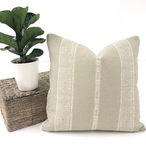 Carolina Irving Textiles Patmos Stripe Reverse Sand, // Made to Order // Decorative High End Pillow Covers, Designer Fabrics