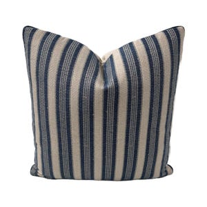Blue Striped Linen - Pillow Cover, Designer Fabric Handcrafted Decorative Pillow, High-End Designer Throw Pillow, Home Decor