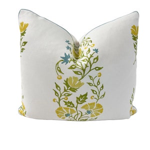 Pillow Cover, Galbraith and Paul Persian Garden in Kiwi on White Decorative High End Pillow Covers, Custom Designer Fabrics Pillow Covers