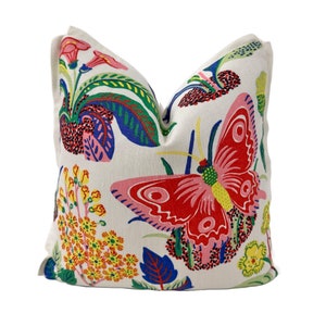 Pillow Cover, Schumacher, Exotic Butterfly with Butterfly Corners Pillow Cover, Custom Decorative High End Pillow Covers, Designer Fabrics