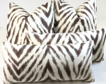 Robert Allen Duralee Espresso Zebra Print, Decorative High End Pillow Covers, Designer Fabrics, Accent Throw Pillow & Cushion Cover