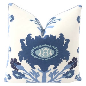 Pillow Cover, Quadrille Henriot Floral Blues on White Pillow Cover, //Made to Order// Decorative High End Pillow Covers, Designer Fabrics