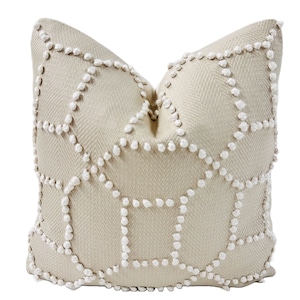 Pillow Cover, Schumacher Vento Embroidery in Natural Pillow// MADE TO ORDER //Decorative High End Pillow Covers, Designer Fabrics Pillows
