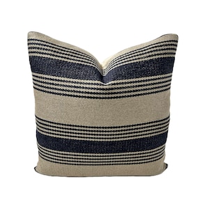 Modern Stripe in Natural/Navy - Pillow Cover Designer Fabric Handcrafted Decorative Pillow, High-End Designer Throw Pillow, Home Decor