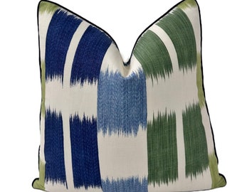 Pillow Cover, Thibaut, Kasuri // Made to Order // Decorative High End Pillow Covers, Designer Fabrics Pillow Covers