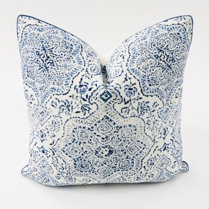 Peter Dunham Deeg in Blue/Blue on White, Decorative High End Pillow Covers, Designer Fabrics