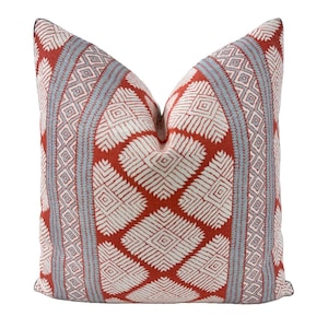 Pillow Cover, Thibaut, Austin in Coral and Spa Blue Pillow Cover, Custom Decorative High End Pillow Covers, Designer Fabrics Pillow Covers