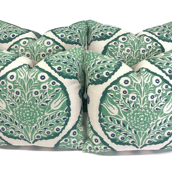 Galbraith & Paul Pillows Lotus Pattern in Emerald, Decorative High End Pillow Covers, Designer Fabrics