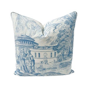 Schumacher - Marine Toile in Delft - kussensloop designer stof handgemaakt decoratief kussen, high-end designer sierkussen, woondecoratie