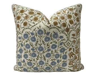 Lee Jofa - Sameera en zafiro/oro - Funda de almohada // HECHA A PEDIDO // Almohada decorativa artesanal de tela de diseñador, almohada decorativa de alta gama