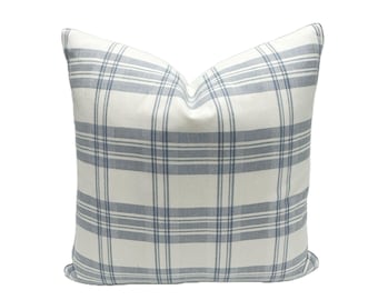 Schumacher Check Rustique in Sky Pillow Cover | Designer Cotton Throw Pillow