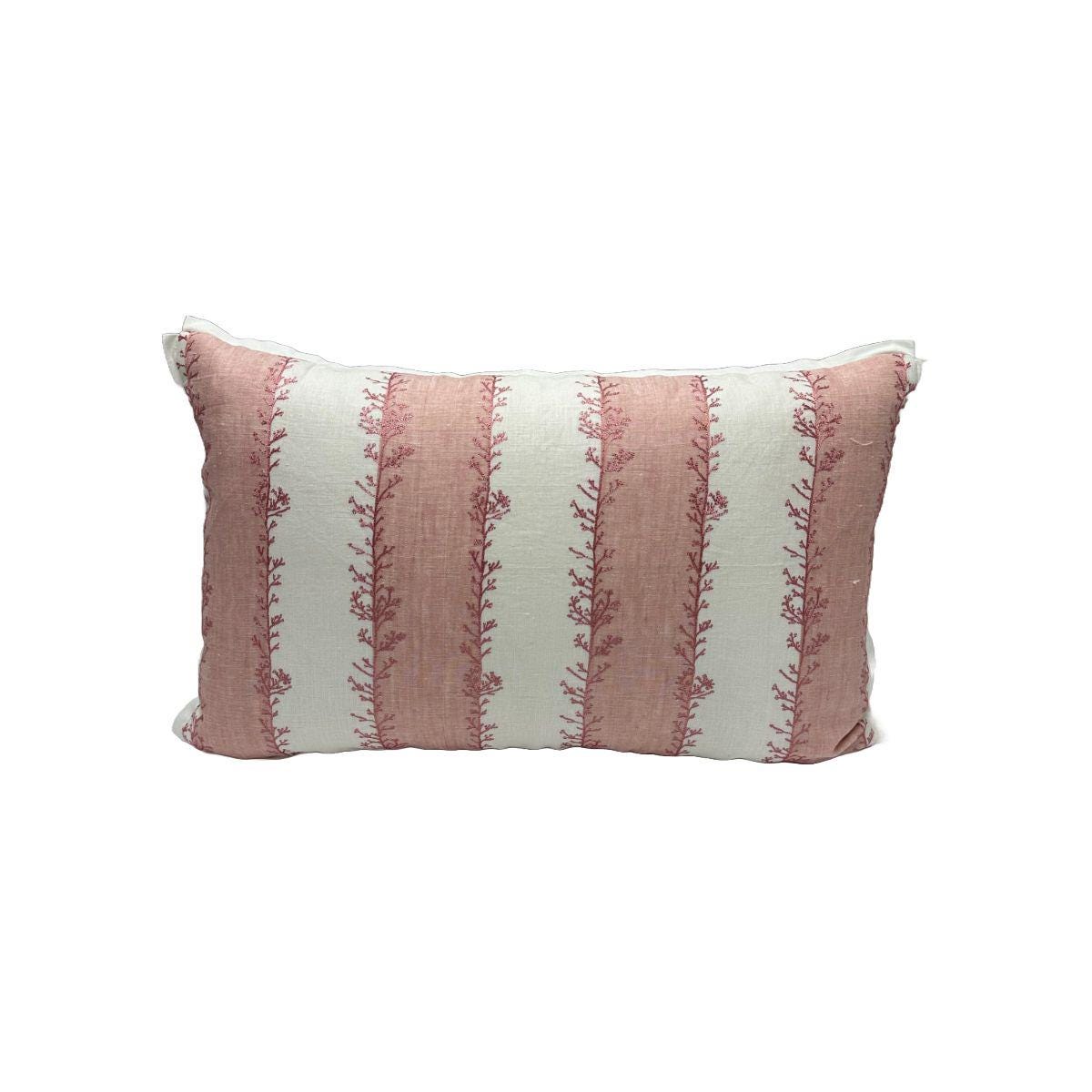 ブラッシュピンクのアザミストライプ刺繍 - 枕カバー デザイナー生地