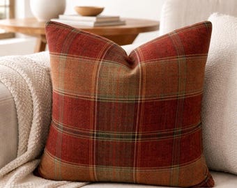 Lee Jofa - Shetland Plaid en color rojizo, tela de diseño //HECHO A MEDIDA// Cojín decorativo, cojín decorativo de diseño de alta gama,