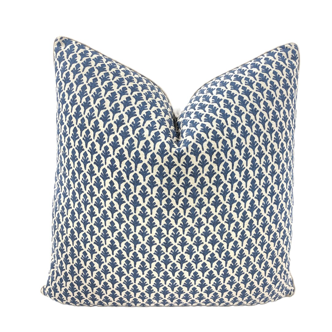 Pillow Cover, Global Boho Geometric Flowers in Indigo Pillow Cover