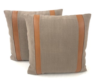High End Linen and Leather Pillow Covers, Decorative Pillows