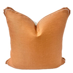 Pillow Cover, Salmon Linen with Double Pleats Flange Pillow Cover, Pillow Cover, Custom Decorative High End Pillows