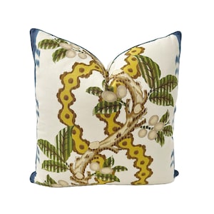Brunschwig & Fil - Josellin in Lagoon and Ochere - Pillow Cover Designer Fabric Handcrafted Decorative Pillow High-End Designer Throw Pillow