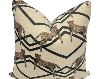 Pindler Leopard Svart LEO018-BK01 / Örngott i designertyg / Handgjord dekorativ kudde, exklusiv designerkudde, Leopard