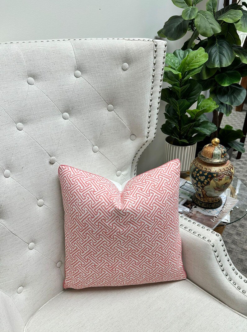 Quadrille - Java Java i rosa - Örngott Handgjord dekorativ kudde i designertyg, exklusiv designerkudde, heminredning bild 8
