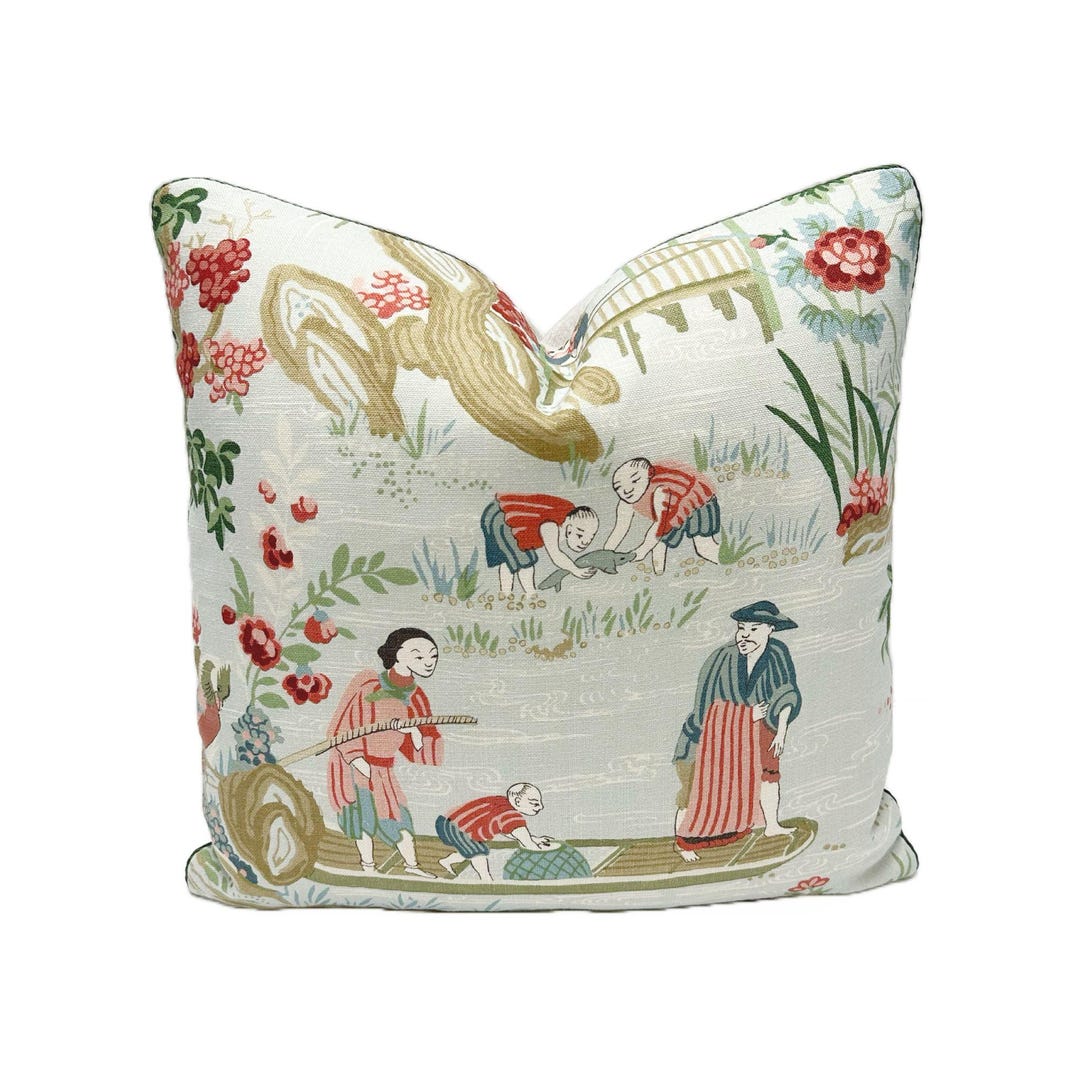 Schumacher - Yangtze River in Aqua - Pillow Cover Designer Fabric ...