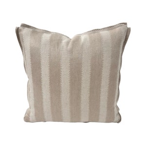 Striped Linen in Beige and Silver - Pillow Cover, Designer Fabric Handcrafted Decorative Pillow, High-End Designer Throw Pillow, Home Decor