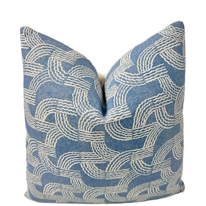 Fermoie - Fontana-005 in Blues - Pillow Cover// MADE TO ORDER// Designer Fabric Handcrafted Decorative Pillow High-End Designer Throw Pillow