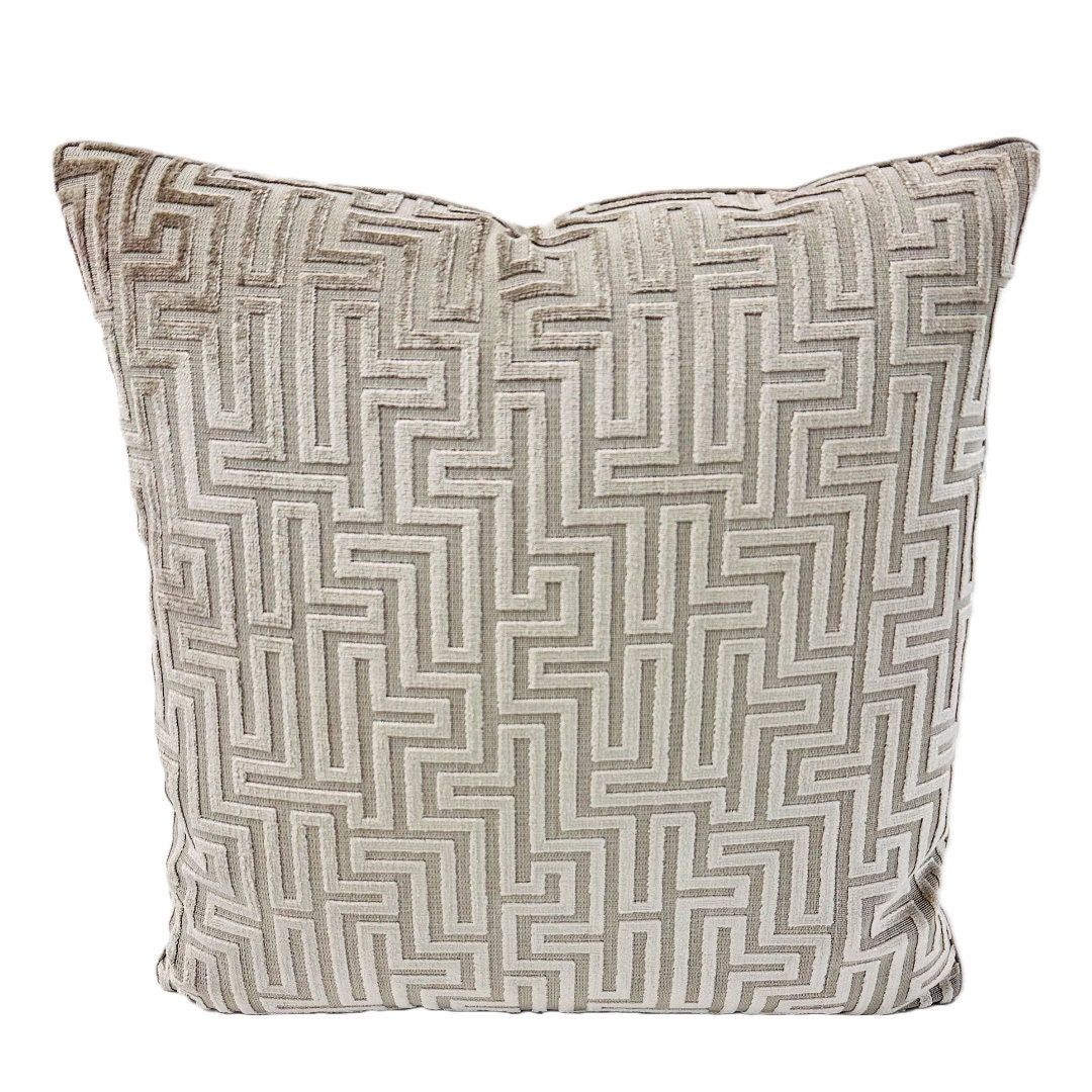 Pillow Cover High End Chinois Velvet Taupe on Beige Pillow 