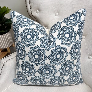 Schumacher - Rose Hand Block Print in Blue - Pillow Cover//MADE TO ORDER// Designer Fabric Handcrafted Decorative Pillow High-End Home Decor