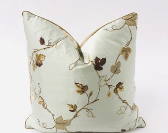 Pillow Cover, Vintage Silk Embroidery Flowers with Velvet Pillow Cover, Made to order / Decorative High End Pillow Covers