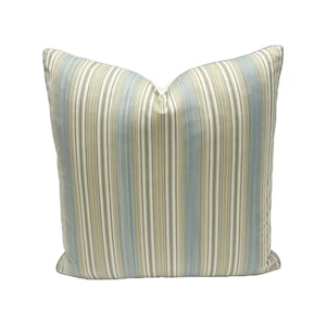 Lee Jofa - Vyne Stripe in Mist  - Pillow Cover Designer Fabric Handcrafted Decorative Pillow High-End Designer Throw Pillow