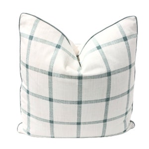 Pillow Cover, High End Mint Checkered Coastal Style Pillow Cover, Decorative High End Custom Pillow Covers