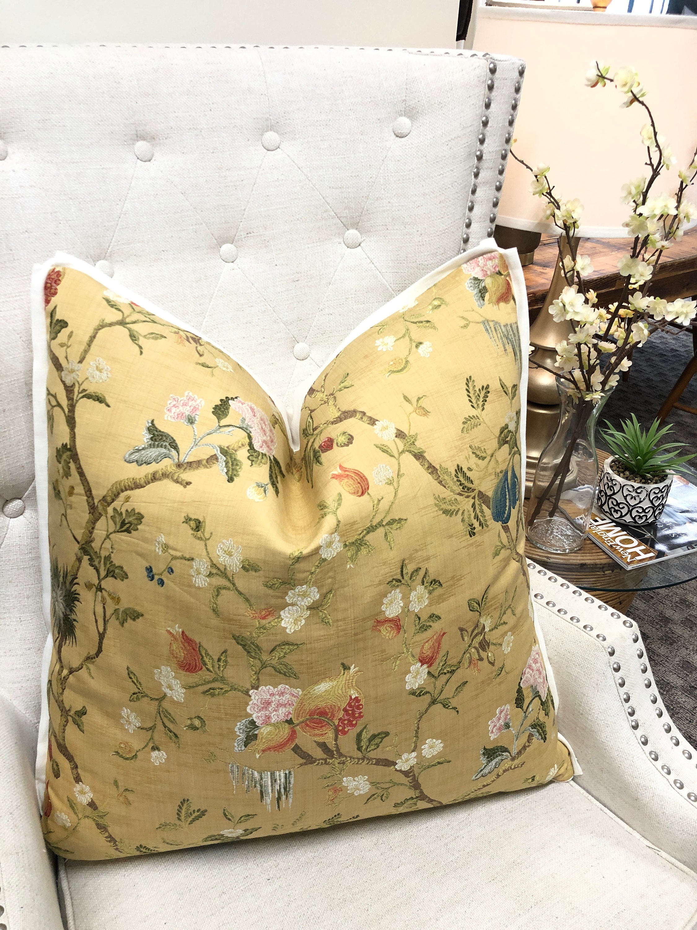 Scalamandre - Melograno on Antique Gold - Pillow Cover Designer Fabric Handcrafted Decorative Pillow High-End Designer Home Decor