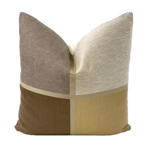 Pillow Cover, High End Luxury Color Block in Brown, Gold and Neutrals Colorway Pillow Cover, Custom Decorative High End Pillow Covers