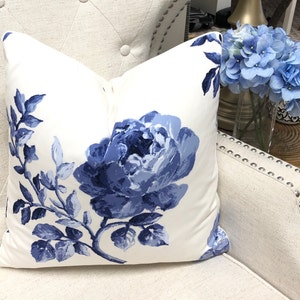 Manuel Canovas Rosa Blue/White Floral, Decorative High End Pillow Covers, Designer Fabrics
