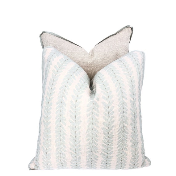 Pillow Cover, Schumacher Woodperry in Aqua Pillow Cover, Custom Decorative High End Pillow Covers, Designer Fabrics Pillow Covers