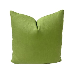 Plain 100 % Linen in Green - Pillow Cover, Designer Fabric Handcrafted Decorative Pillow, High-End Designer Throw Pillow, Home Decor