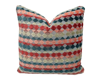 Jane Churchill - Kaleido in Koralle - Kissenbezug Designer Stoff Handgefertigtes Dekokissen High-End Designer Home Decor